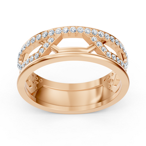 Rose gold ring with round diamonds in prong design