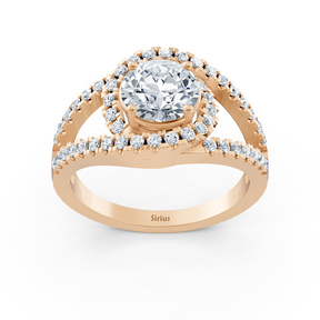 Roségoldener Weisstopas Diamant-Halo-Verlobungsring