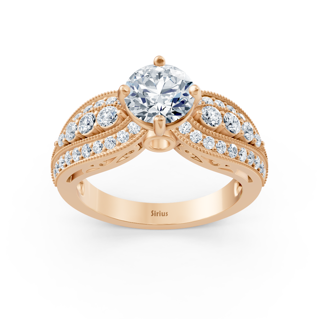 Bague de fiançailles extravagante en diamant en or rose 14 carats