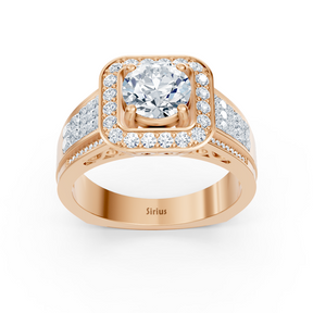 Sparkling princess and brilliant cut diamond engagement ring in 14 carat rose gold