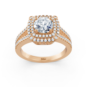 Rose gold double halo diamond engagement ring