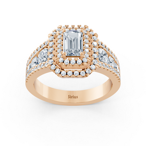 Diamond &amp; Sapphire Halo Engagement Ring in Rose Gold