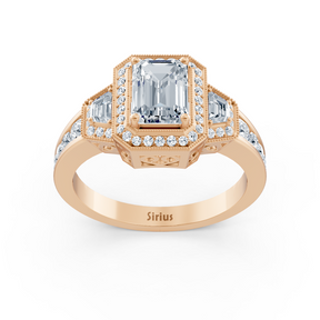 Diamond, Emerald &amp; Ruby Halo Engagement Ring in Rose Gold