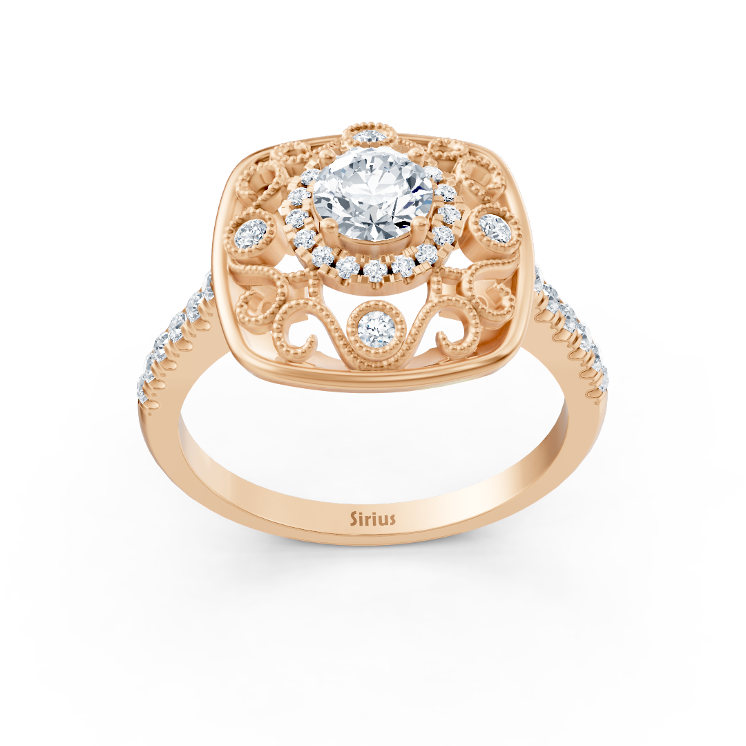 Bague cocktail extravagante en or rose avec halo de diamants