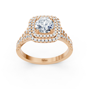 Bague double halo de diamants en or rose