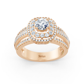 Bague double halo de diamants en or rose