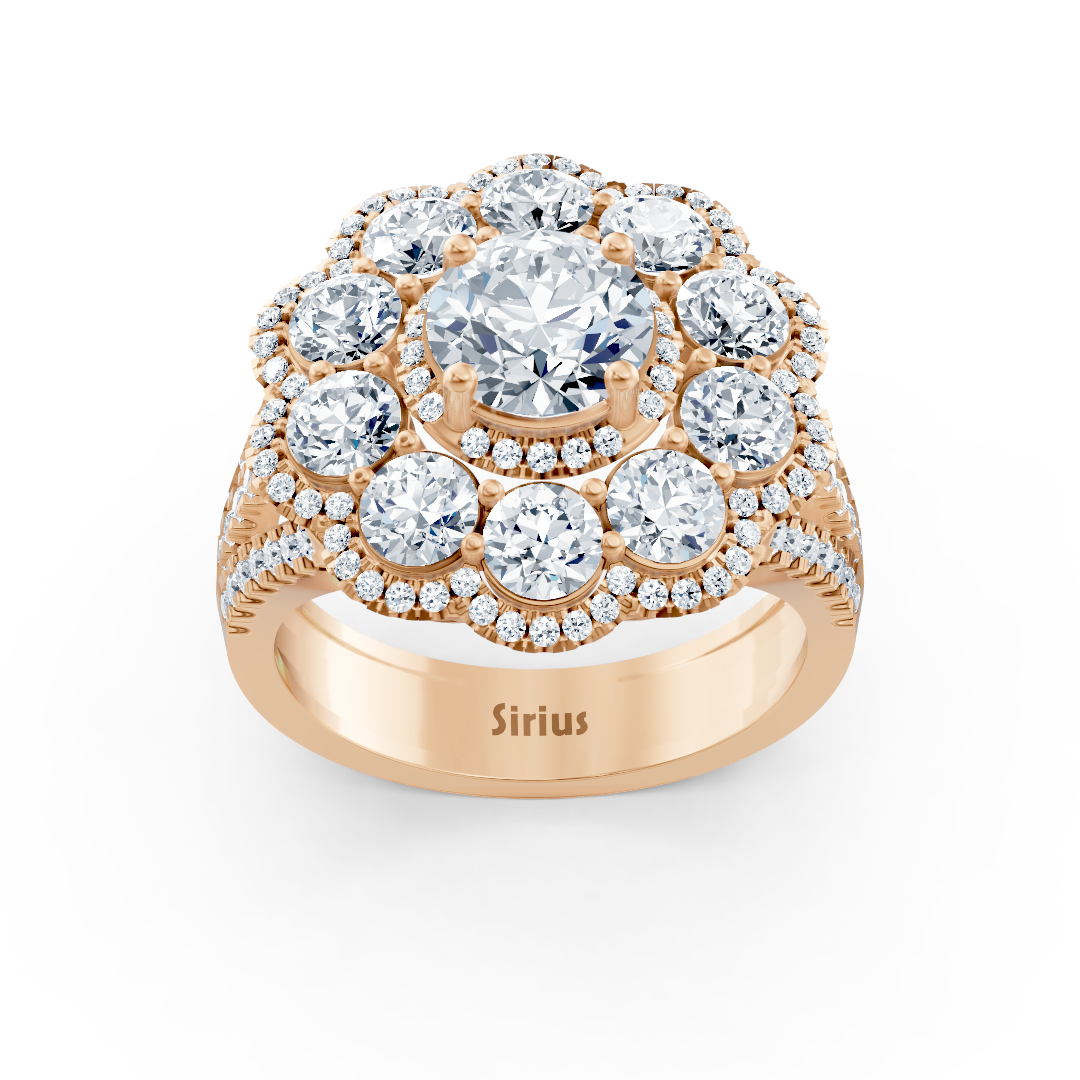 Diamond, emerald and ruby ​​ring rose gold