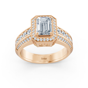 Birgie Sirius rose gold diamond &amp; emerald halo ring with emerald &amp; round cut