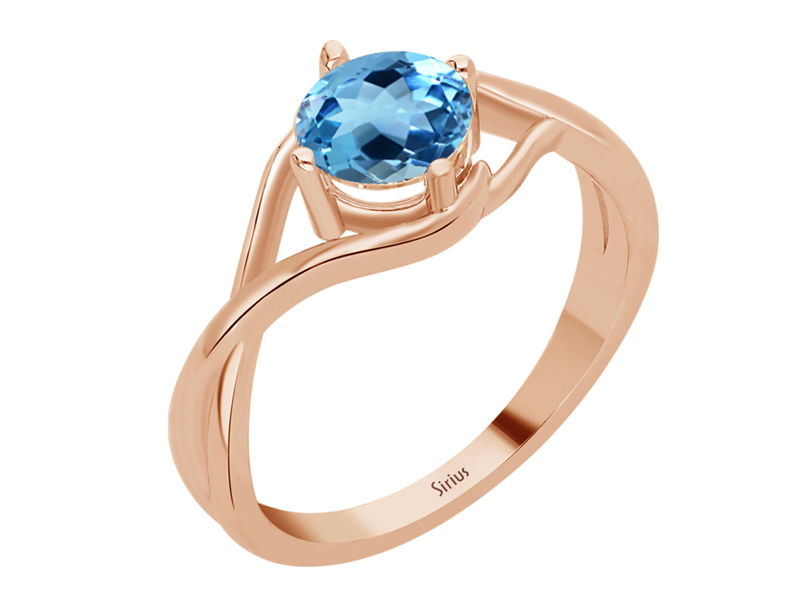Birgie 1.00 Karat Blautopas Solitär Ring aus 8K Roségold