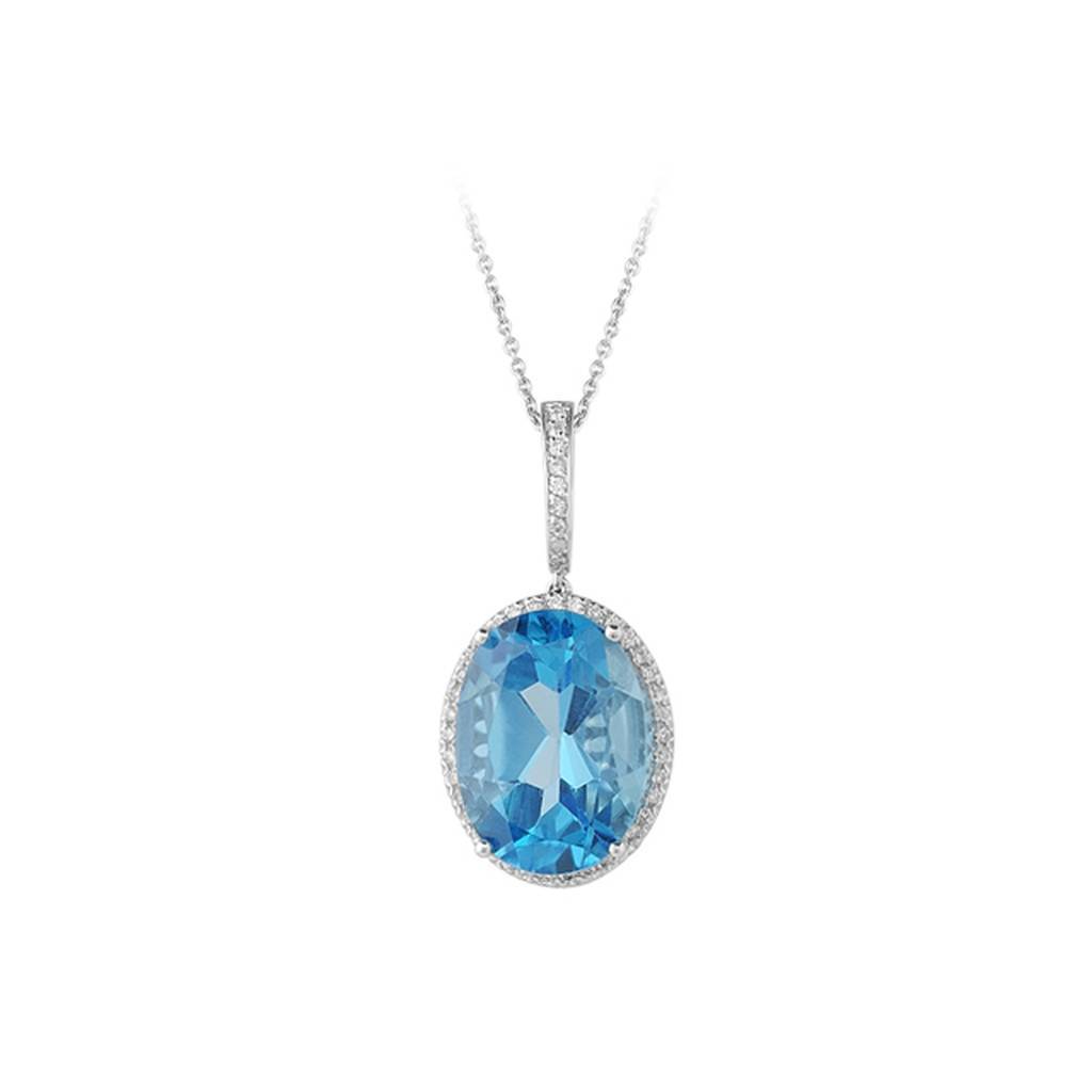 Collier diamant et topaze bleue ovale