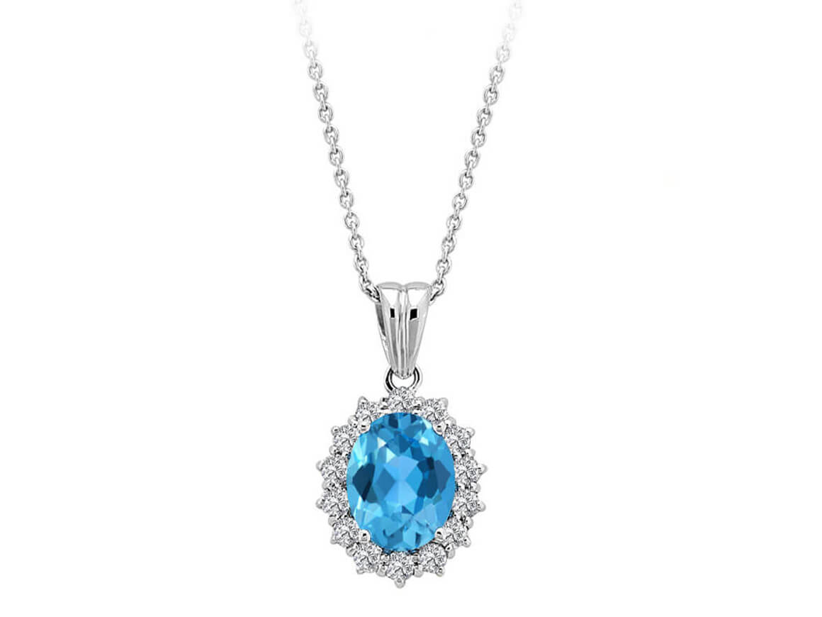 Diamant und Oval Schliff Blaue Topas Collier