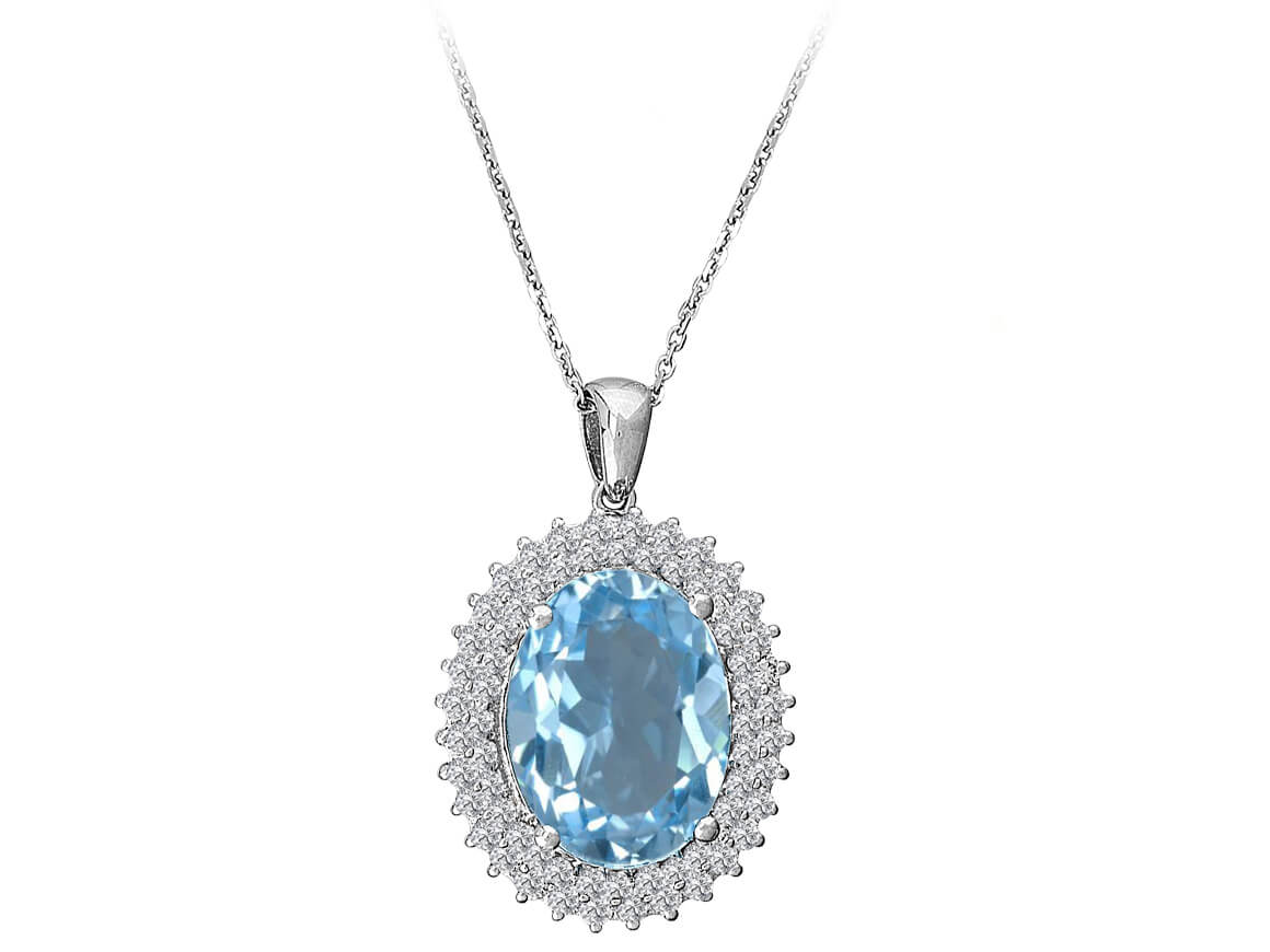 Collier diamant et topaze bleue ovale