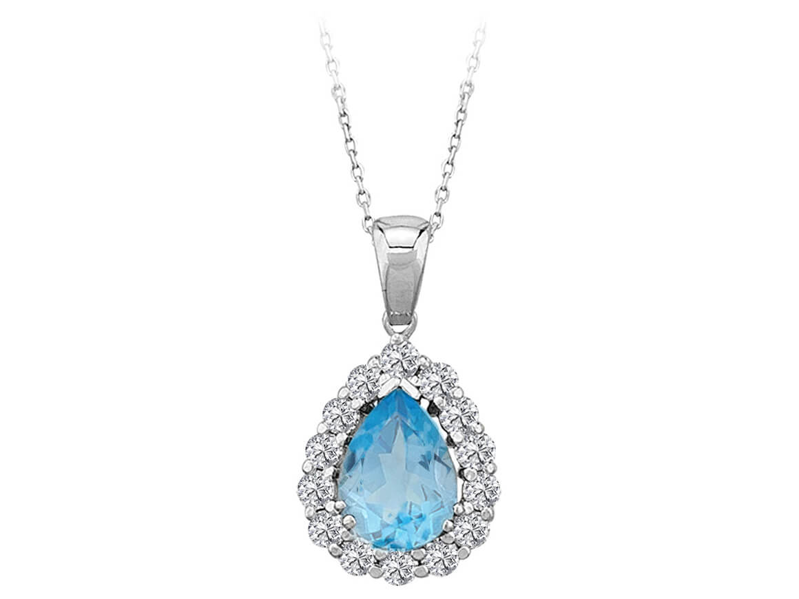 Collier diamant et topaze bleue en forme de larme