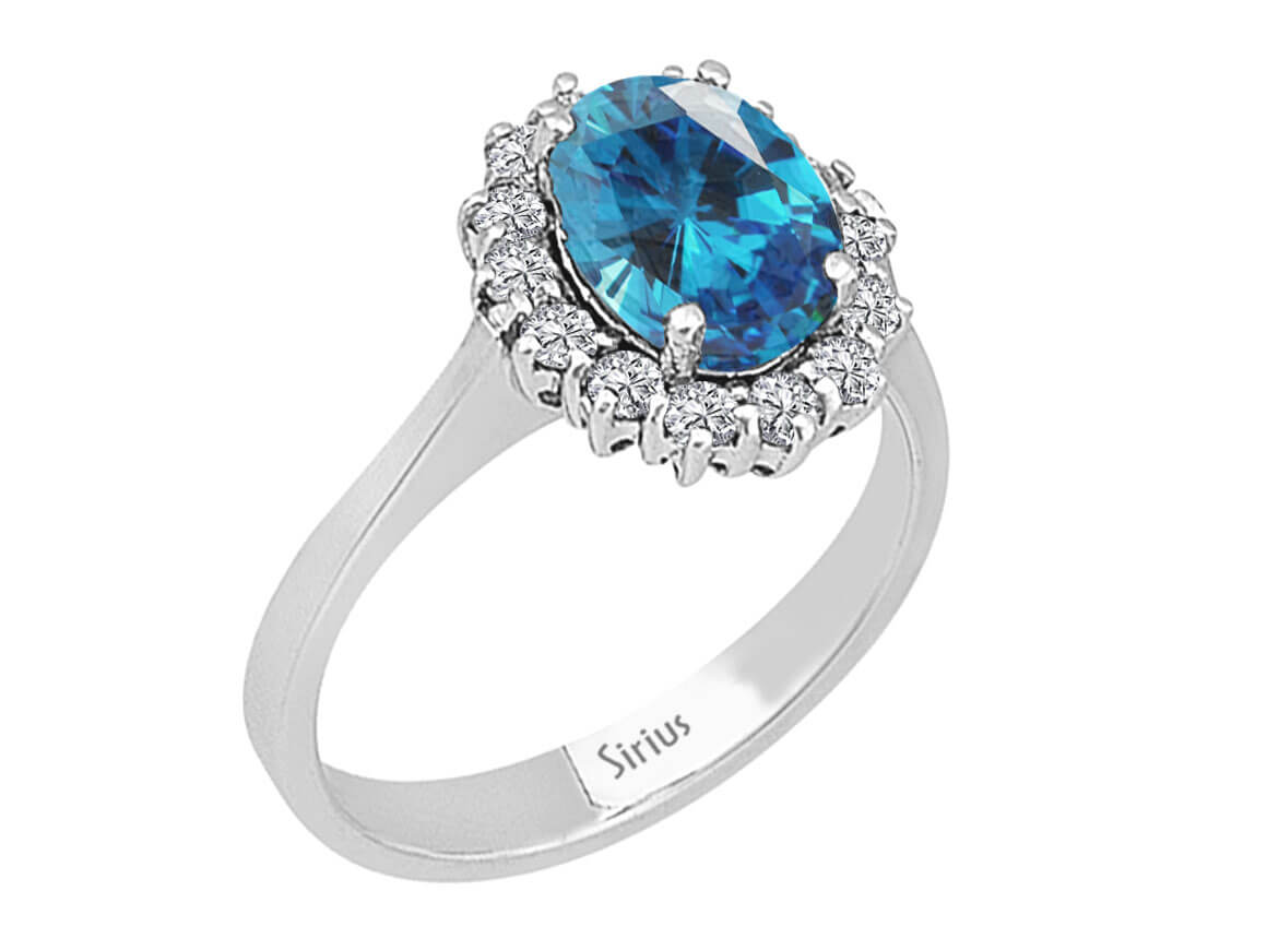 Diamant und Oval Blaue Topas Ring