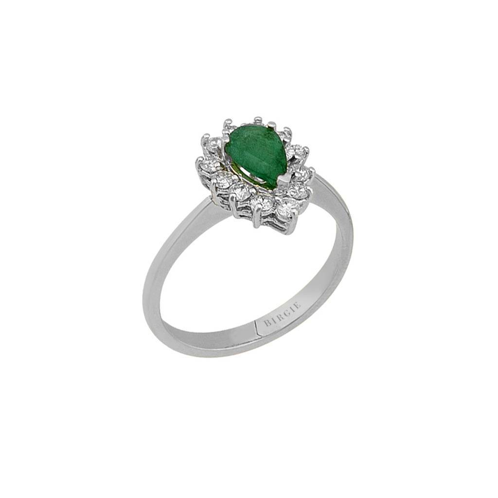 Diamant und Tropfen Smaragd Ring