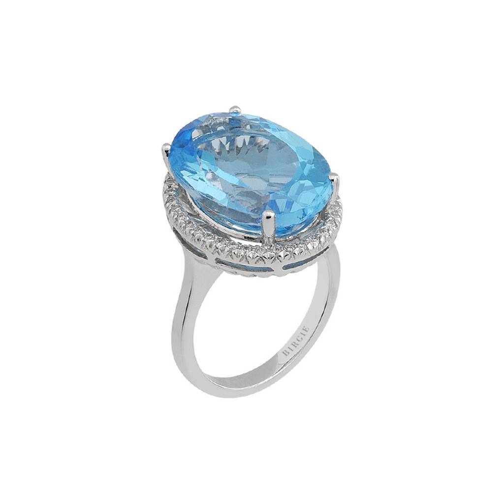 Diamant und Oval Blaue Topas Ring