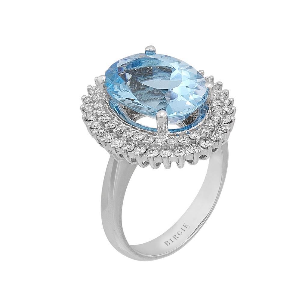 Diamant und Oval Blaue Topas Ring