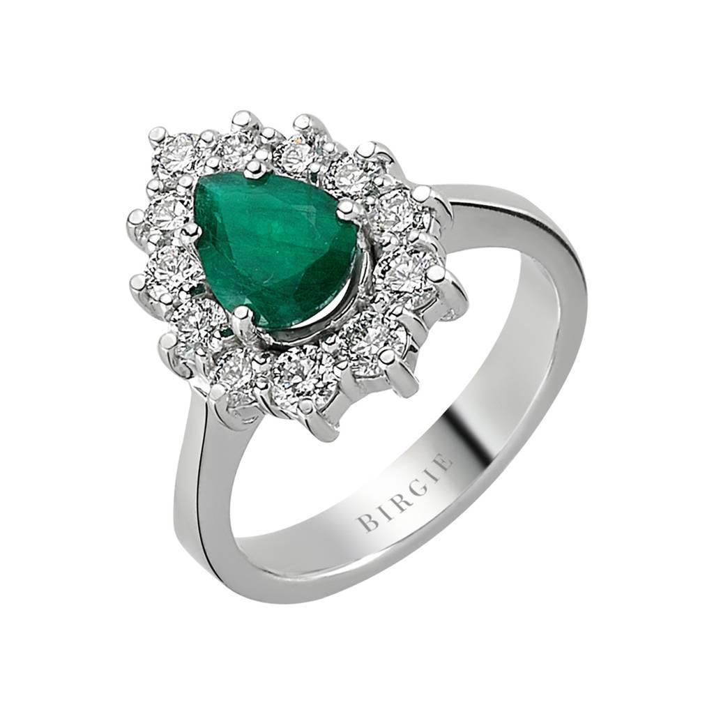 Diamant und Tropfen Smaragd Ring