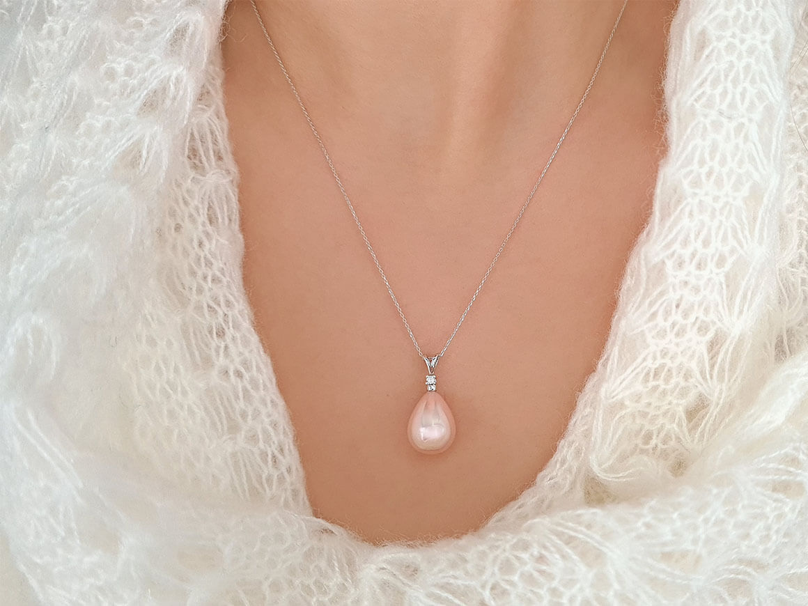 Diamant und Tropfen Rose Perle Halskette