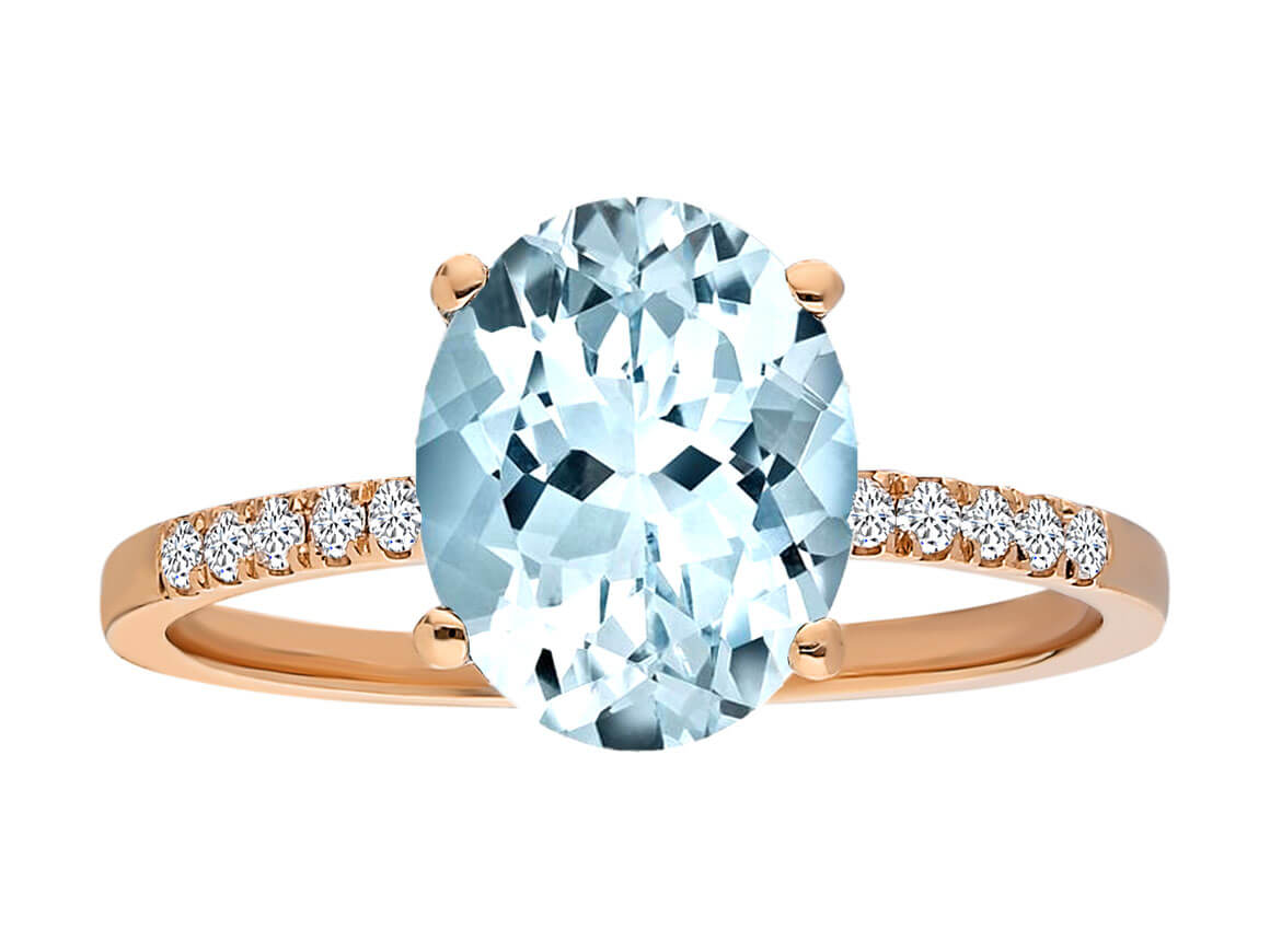 Diamant und Oval Aquamarin Ozean Ring