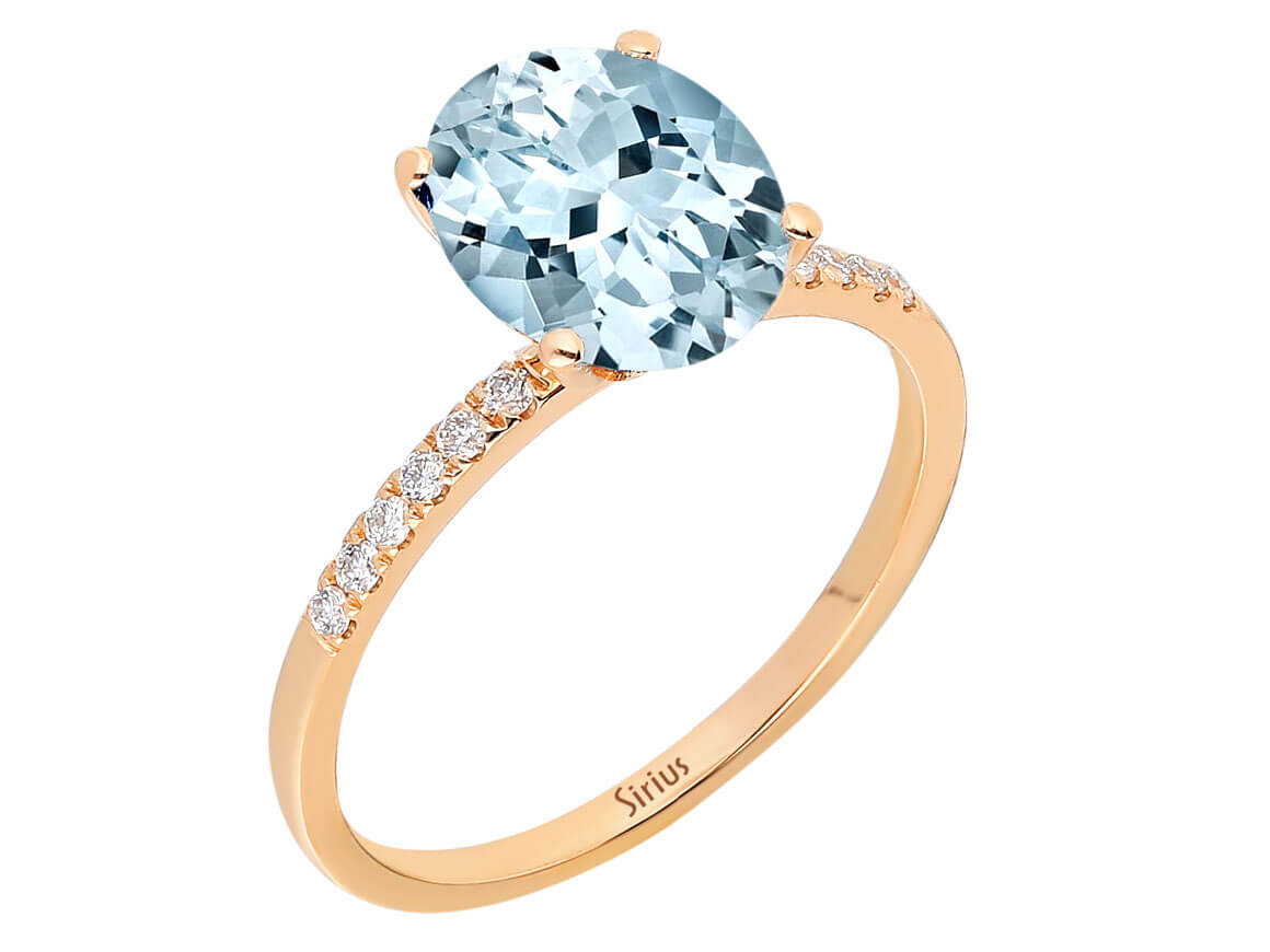 Diamant und Oval Aquamarin Ozean Ring