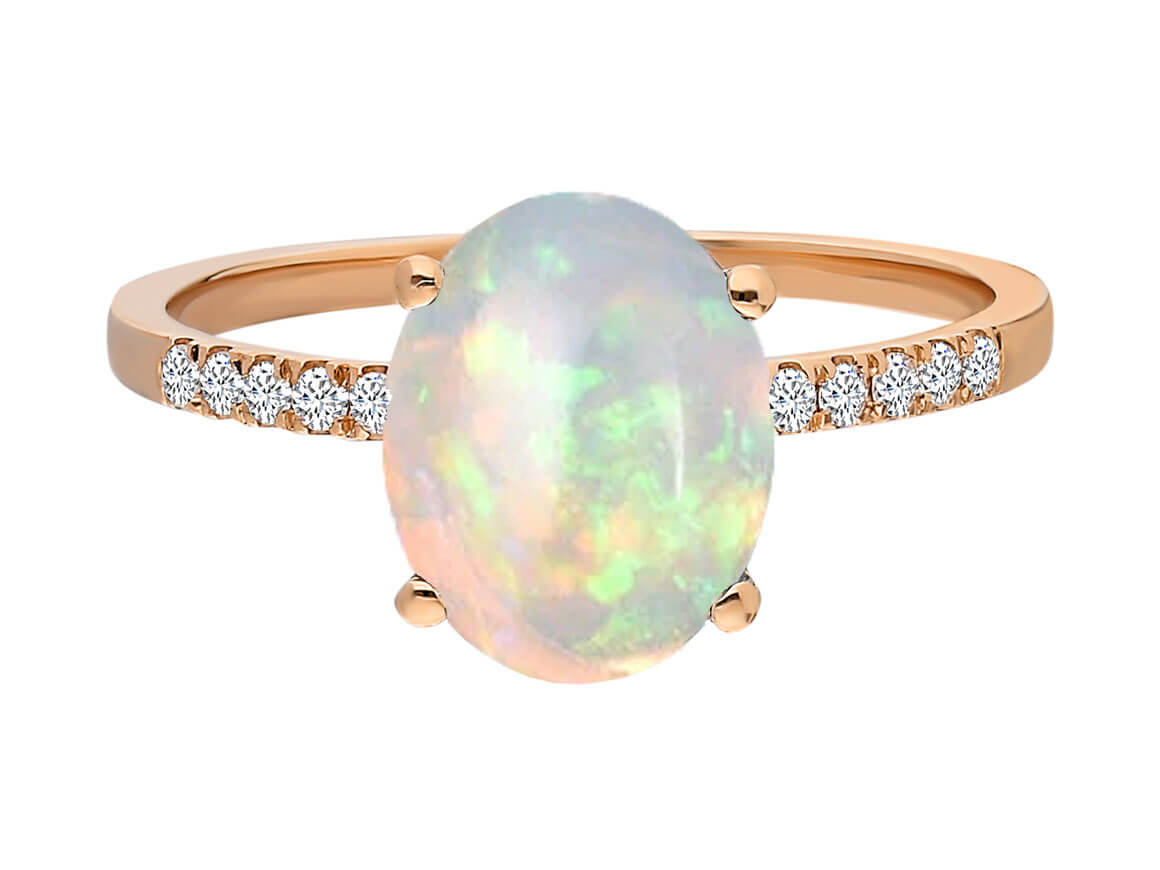 Diamant und Oval Weiße Opal Ring