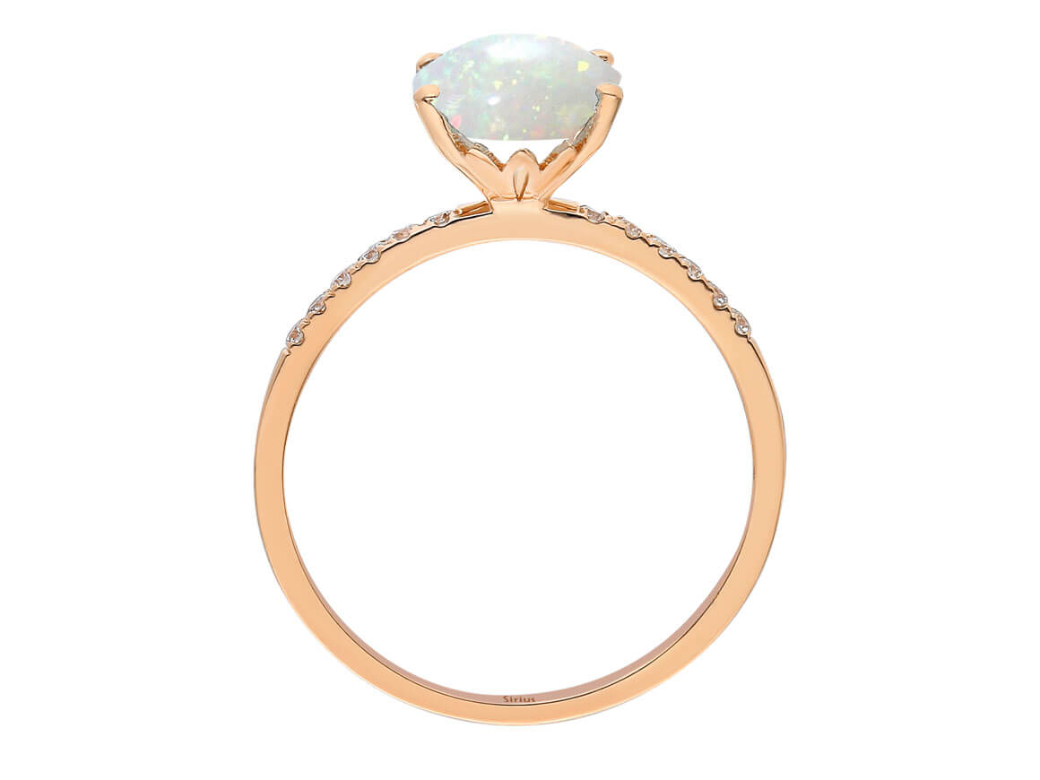 Diamant und Oval Weiße Opal Ring