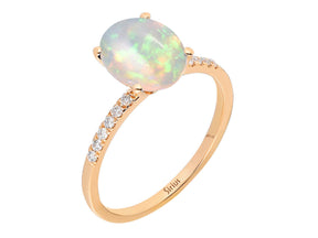 Diamant und Oval Weiße Opal Ring