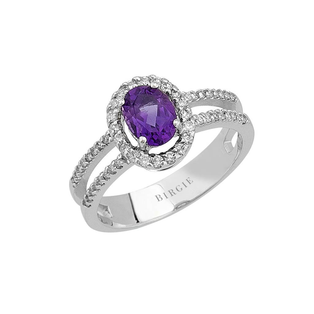 Diamant und Oval Amethyst Ring