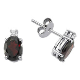 Diamant und Oval Garnet Ohrstecker