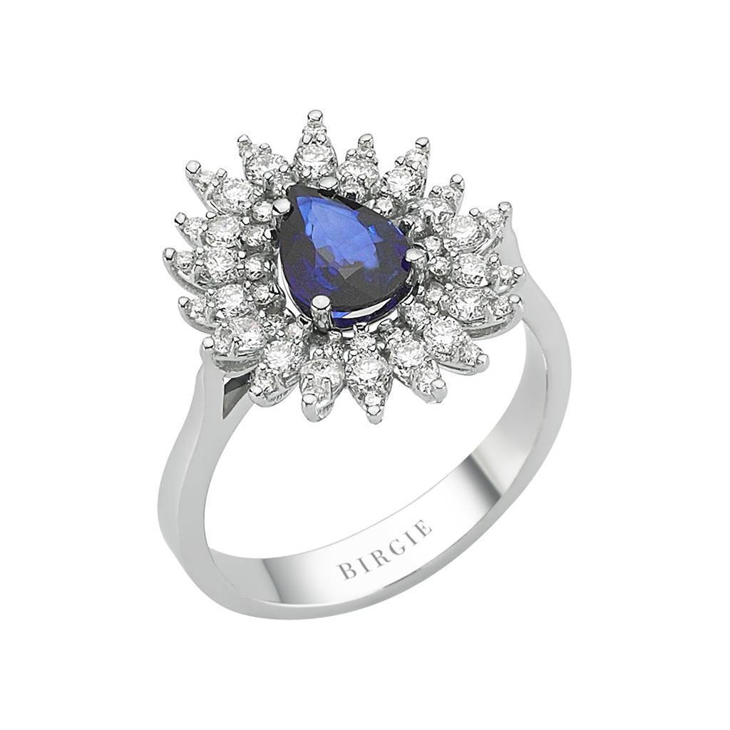 Diamant und Tropfen Saphir Ring