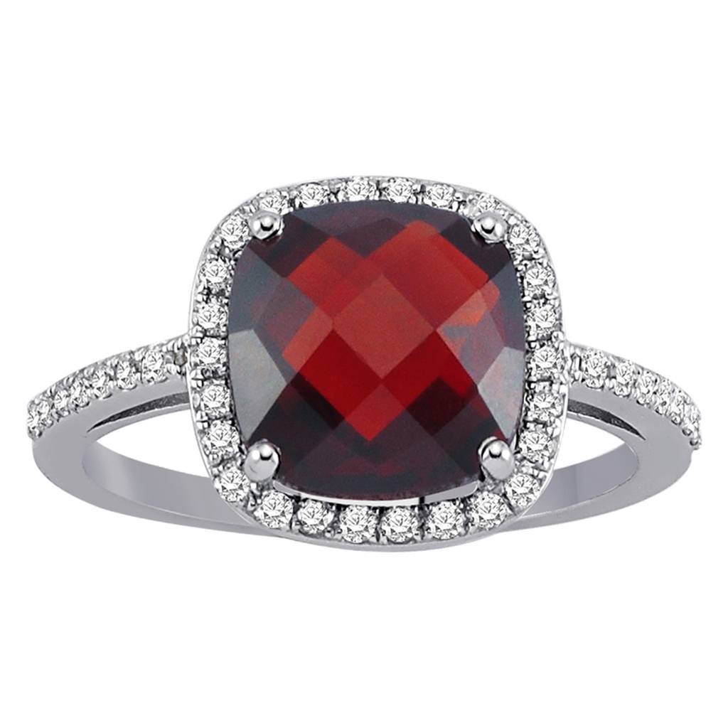 Diamant und Cushion Garnet Ring