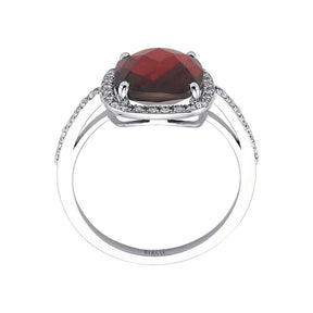 Diamant und Cushion Garnet Ring