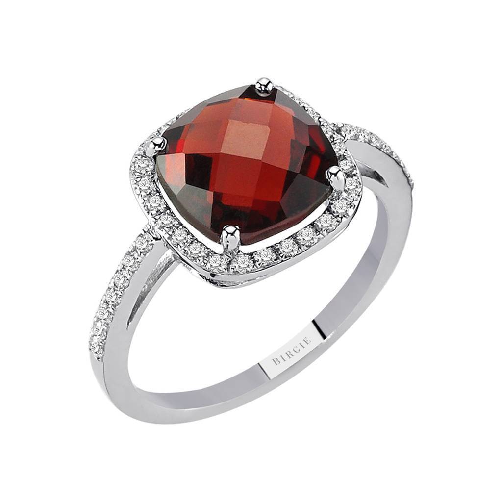 Diamant und Cushion Garnet Ring