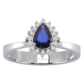 Diamant und Tropfen Saphir Ring