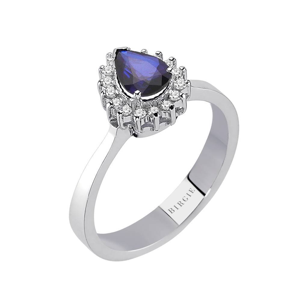 Diamant und Tropfen Saphir Ring