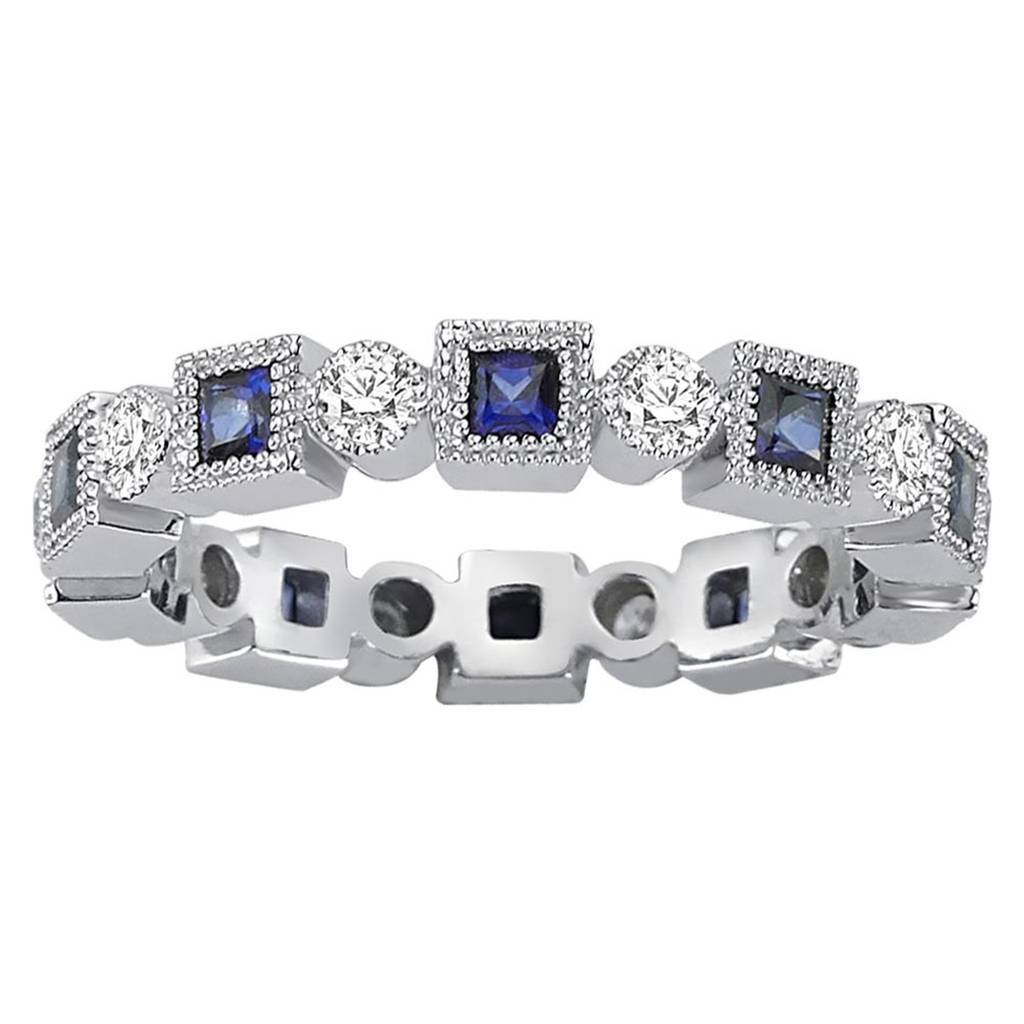 Diamond and Princess Cut Sapphire Full Band Ring