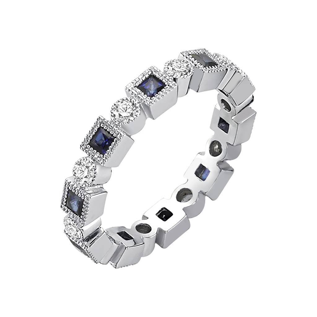 Diamond and Princess Cut Sapphire Full Band Ring