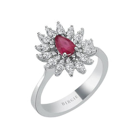 Diamant und Tropfen Rubin Ring