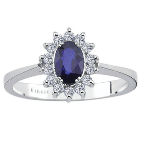 Diamant und Oval Saphir Ring