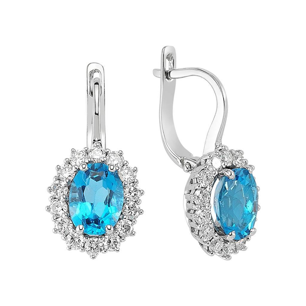 Diamant und Oval Blaue Topas Ohrhänger