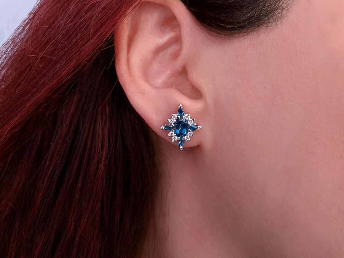 Diamant und London Blauer Topas Ohrstecker