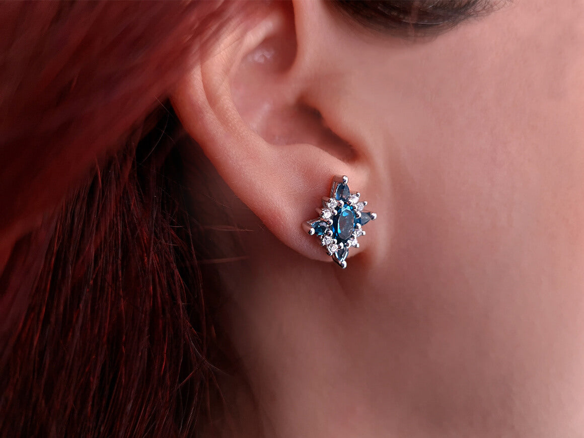 Diamant und London Blauer Topas Ohrstecker