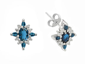 Diamant und London Blauer Topas Ohrstecker