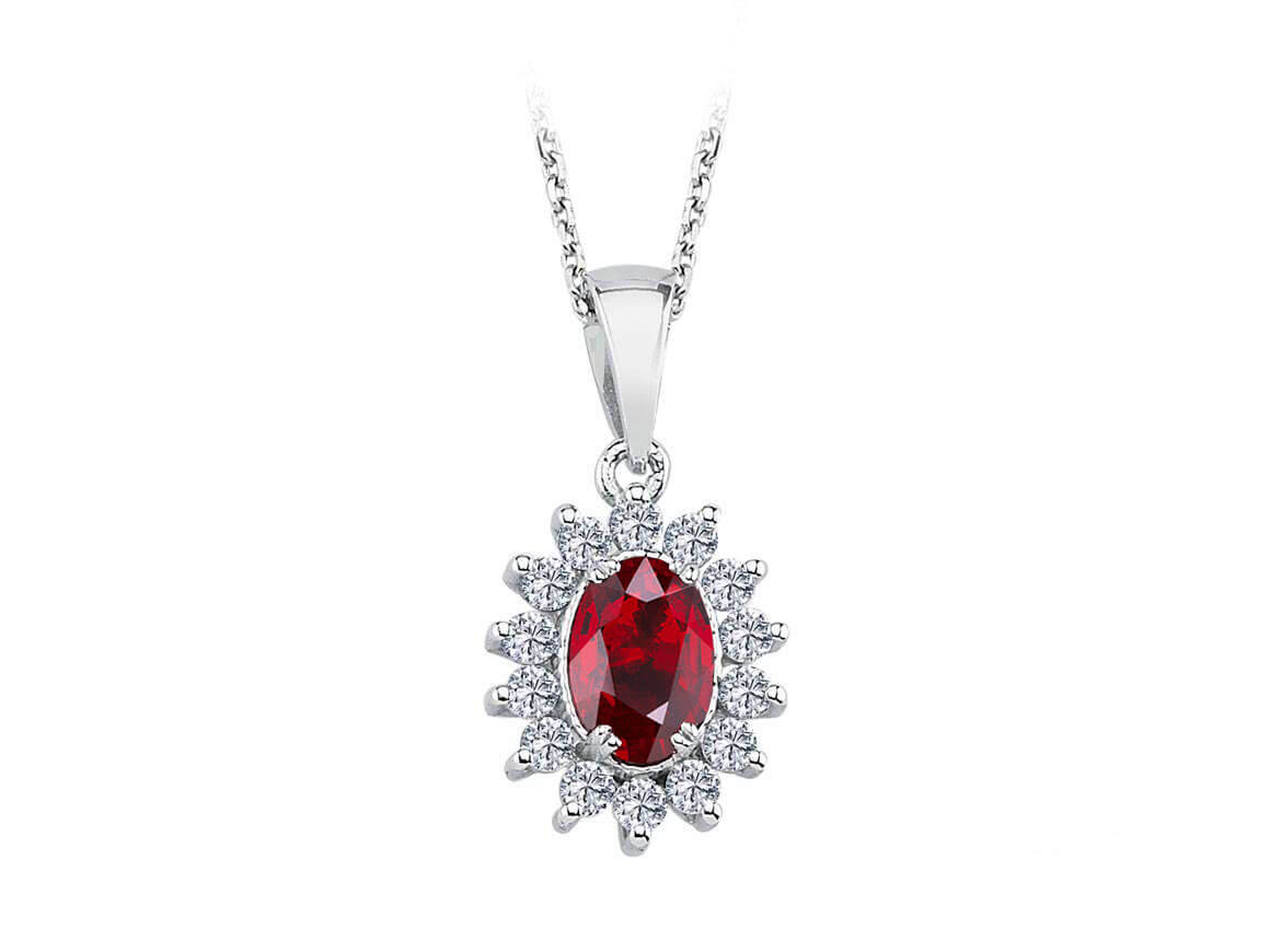 Collier diamant et rubis ovale