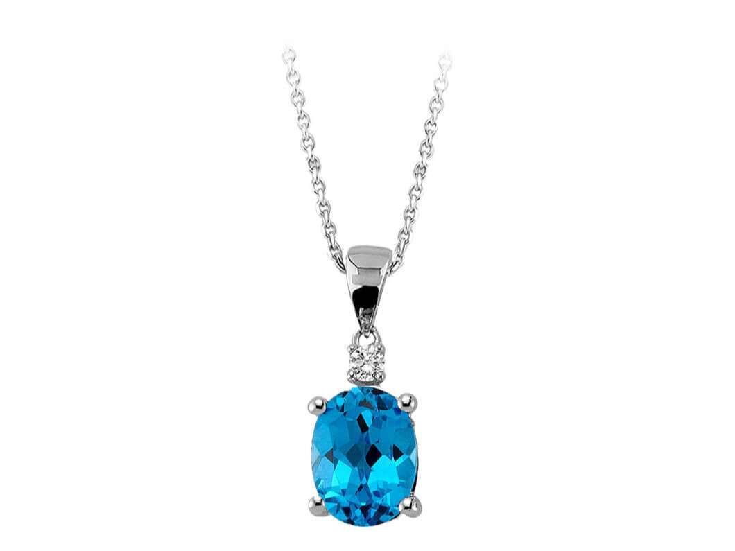 Collier diamant et topaze bleue ovale