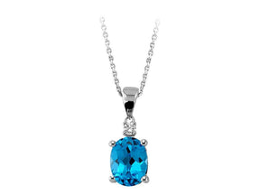 Diamant und Oval Blauer Topas Halskette