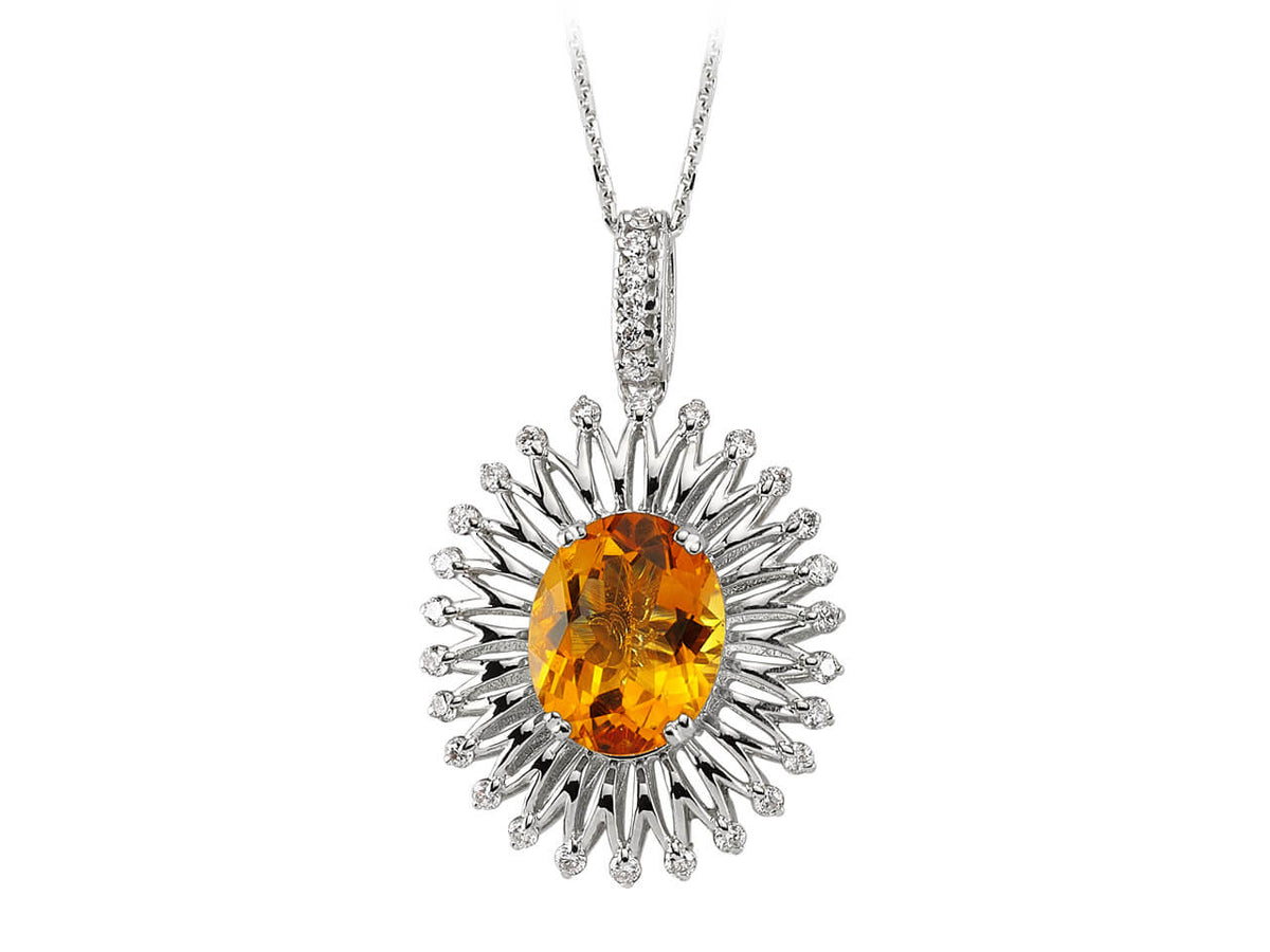 Collier diamant et citrine ovale