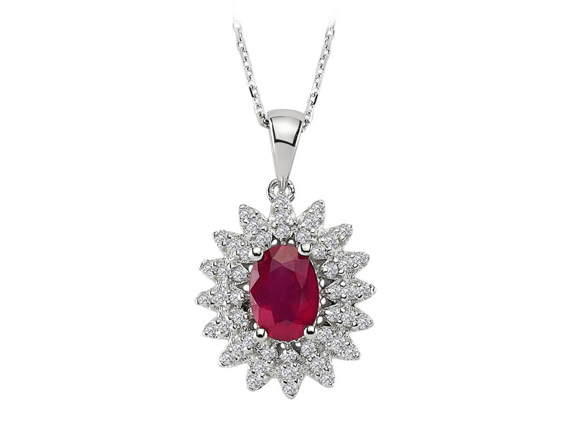 Collier diamant et rubis ovale