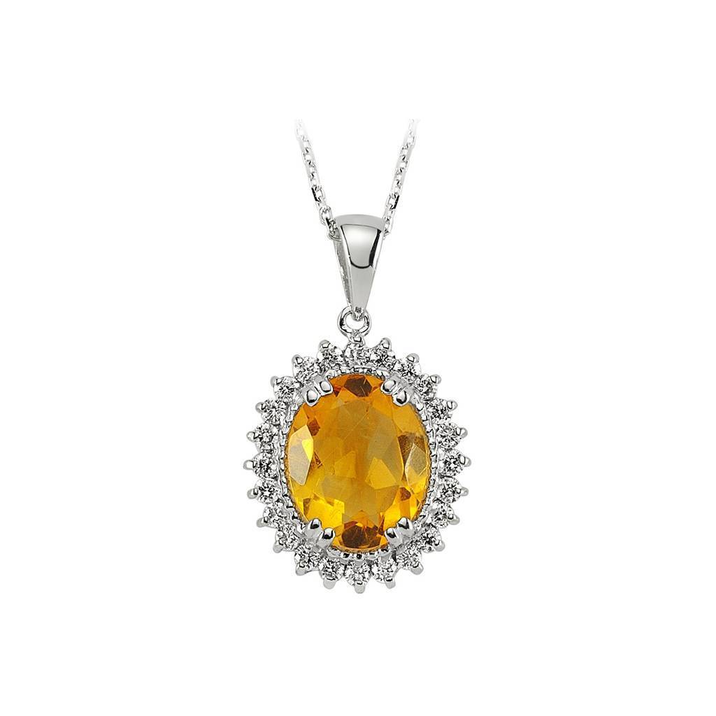 Diamant und Oval Citrine Halskette